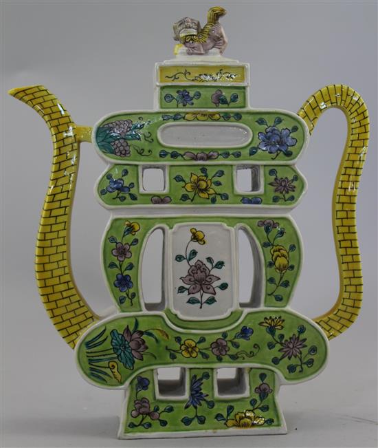 A Chinese enamelled biscuit porcelain shou character teapot, early 20th century, 23.5cm